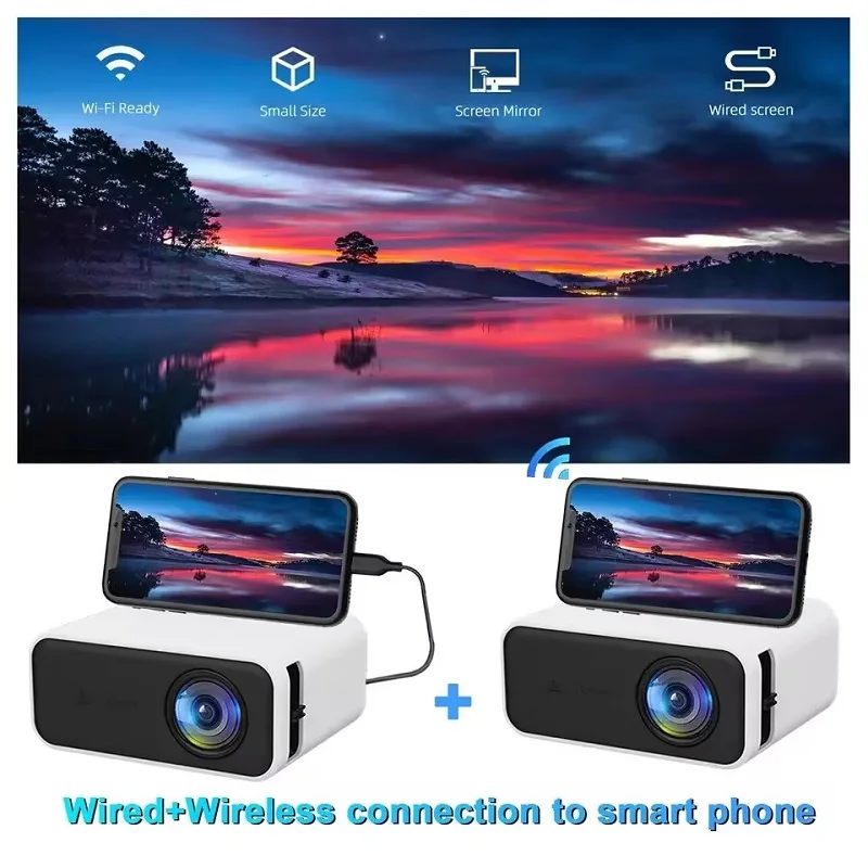 YT500 MINI Projector Home Theater Portable Cinema 3D LED Videorojector Beamer Wired Sync Android IOS SmartPhone for 1080P 4K TV original t01a hd projector android 9 0 5g wifi portable mini proyector native 1280x720p smartphone led video home cinema beamer