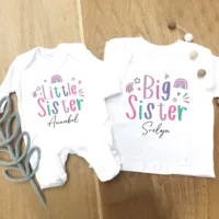 Personliazed Big Sister Little Sister Matching Shirts Custom Name Sisters T-shirt  Tee Baby Romper Hospital Coming Home Clothes 1