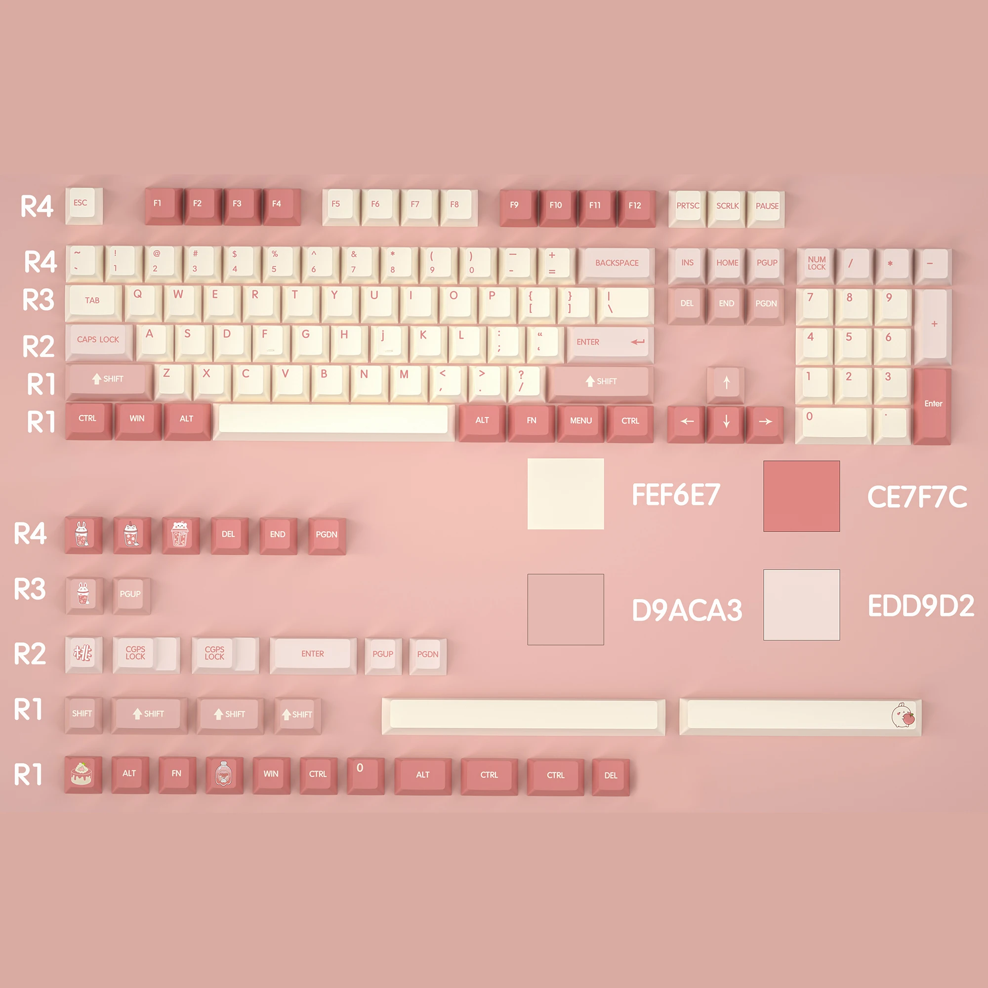 Gks Cherry Profile Keycap Grupo Verão Peach Dye Sub Pbt Grosso para Teclado 87 Tkl 104 Ansi Xd64 Bm60 Xd68 Xd84 Bm87 Bm65 Rosa - Imagem 6