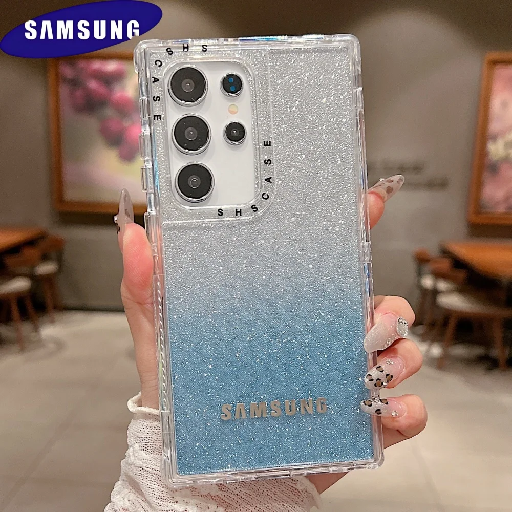 3 in 1 Clear Gradient Glitter Case with Full Logo Protection