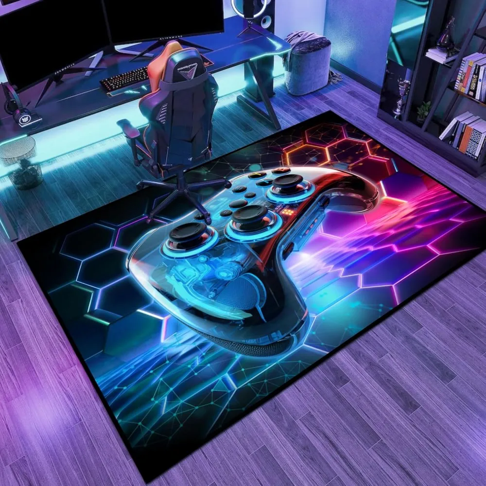 Gaming Area Rug Teen Boys Carpet 3D Transparent Gamepad Game Controller for Game Room Boys Girls Bedroom Playroom Floor Mat