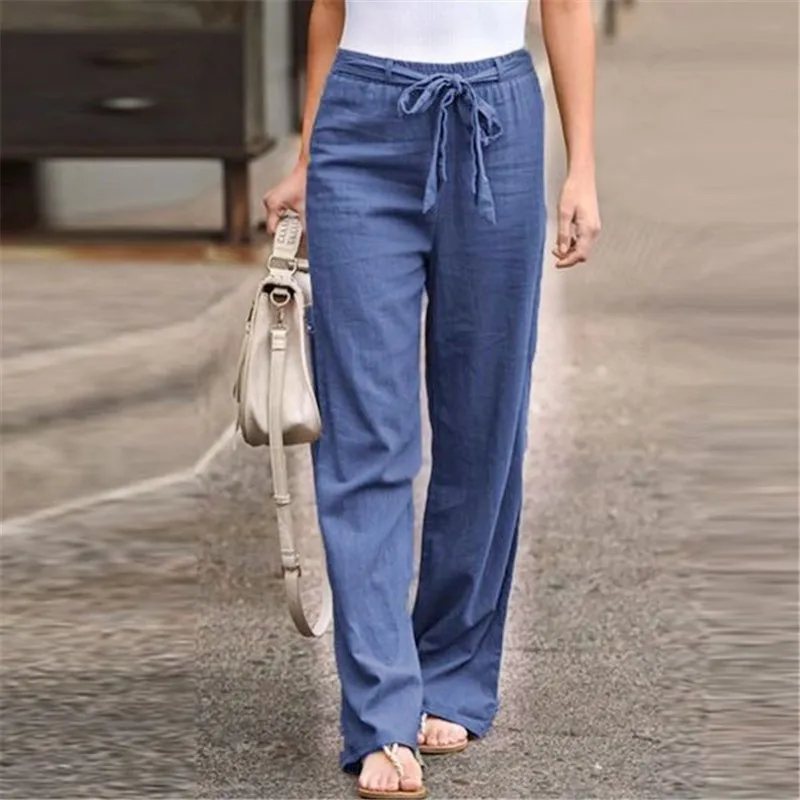 

2024 Spring Cotton Linen Oversize Women's Long Pants White High Waist Wide-Leg Loose Pants Female Casual Office Ladies Bottom