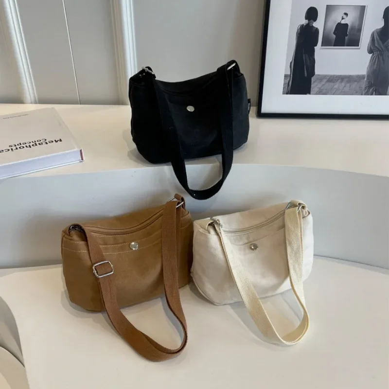 2026 Small Canvas Women's Black Shoulder Cross Bag Female Messenger Bag Y2K Eco Korean Shopper Student Handbags Side Bag Book