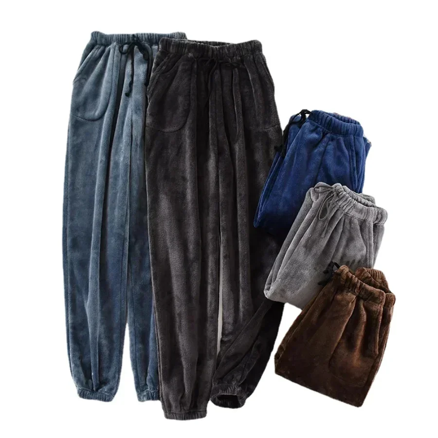 

Мужская теплая Фланелевая пижама, мягкие повседневные флисовые штаны на завязках с эластичным поясом для сна, домашняя одежда для мужчин, Осень-зима 2023