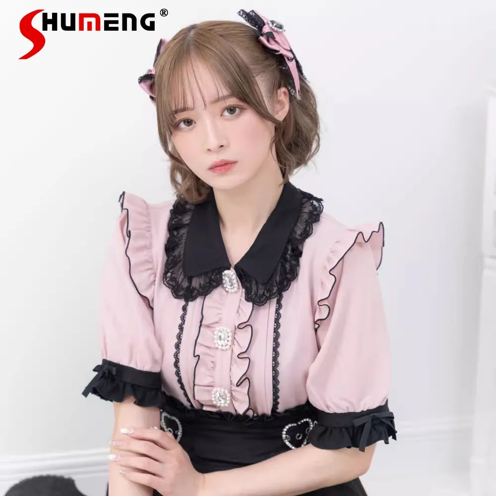 japanese-style-sweet-cute-short-sleeve-shirt-girls-lace-doll-collar-puff-sleeve-casual-blouse-all-matching-women's-tops-summer