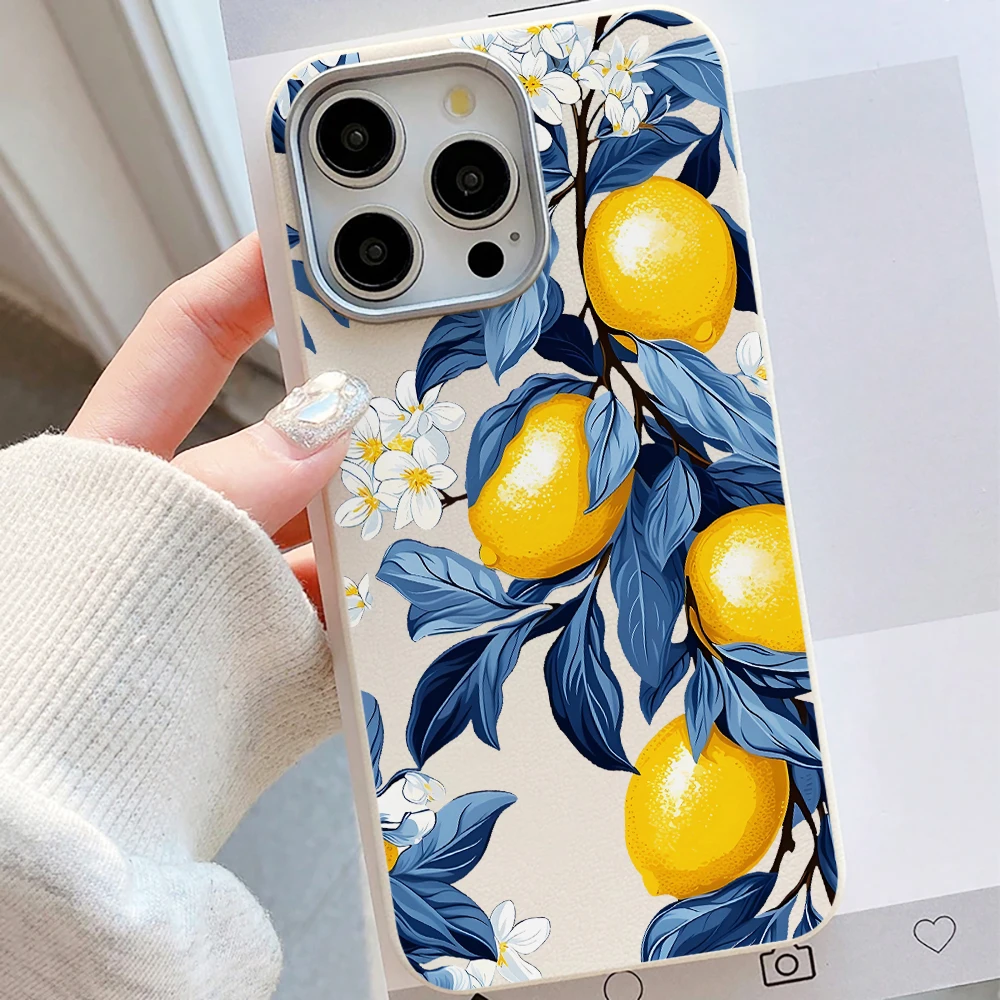Vibrant Blue Leaves and Yellow Lemon Phone Case - Cute Design with 5G Compatibility