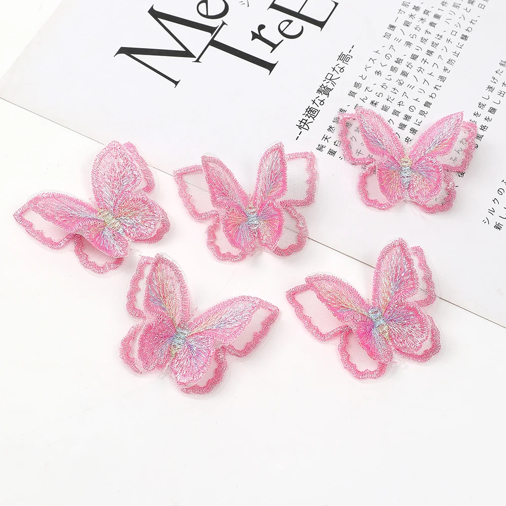 10 Stück doppelte Stickerei Schmetterling Spitze Applikation Nähen auf Braut Hochzeit Abend Organza Patch handgemachte Handwerk Blumen Zubehör – Detail 10