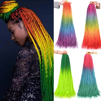 24inch Ombre Box Braids Crochet Hair Long Pre-Looped Crochet Braids For Women Girls Synthetic Braiding Hair Extensions BUDABUDA 1