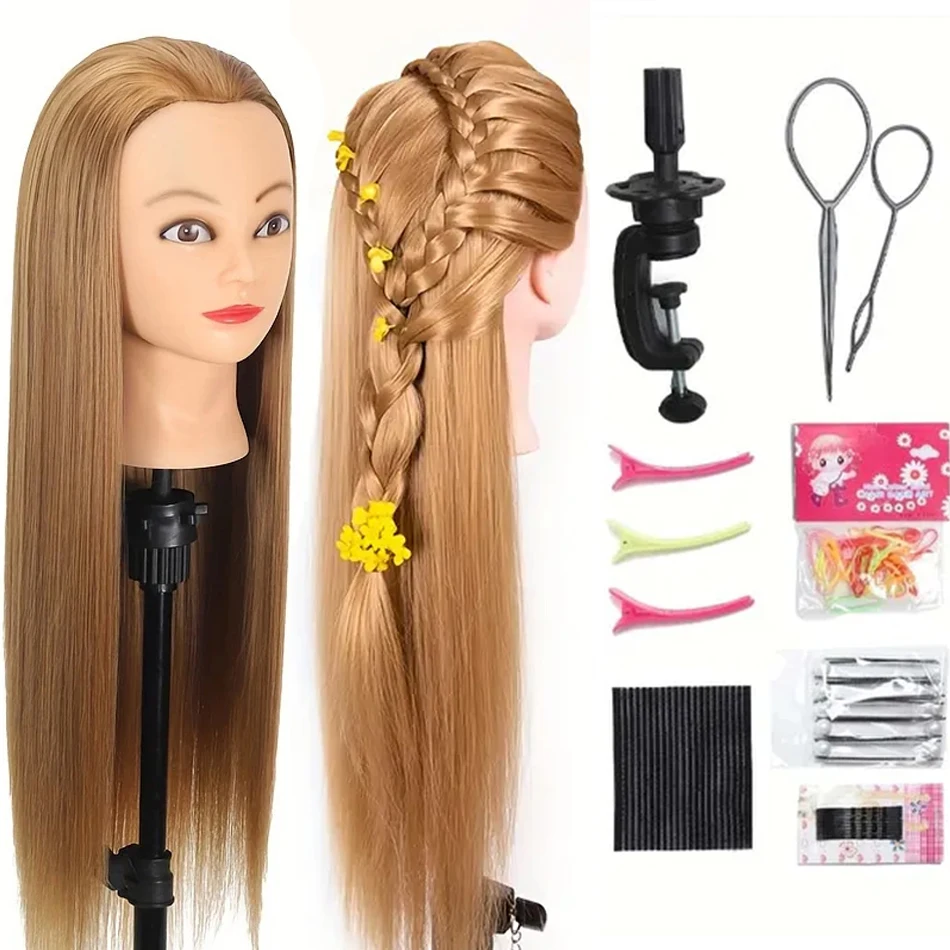 Long Synthetic Fiber Hair Mannequin Head With Free Clamp Stand Hairdresser Training Manikin Cosmetology Doll Head For DIY Braid Best Sellers In Hair Extensions & Wigs
