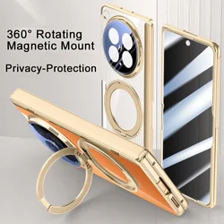 HANNUO Magnetic Clear Protective Stand Case with Screen Glass Guard and MagSafe Charging Compatibility - OPPO Find N6 (Privacy Gold)