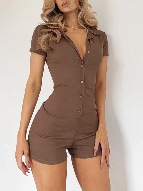 One Piece Short Sleeve Jumpsuit  Rompers Short Sleeve Bodycon