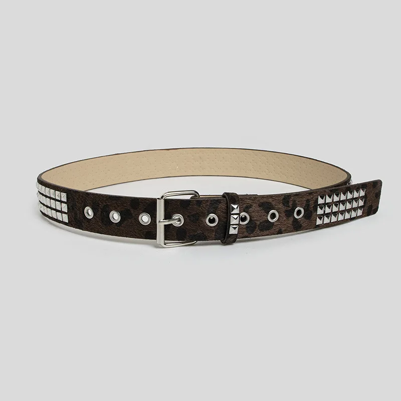 Punk Pink Fur Rivet Women's Belt – Hip Hop Y2K Goth Retro Waistband Accessory