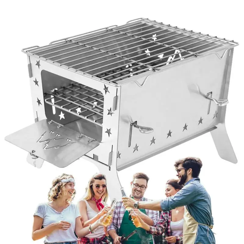 

Portable Fire Pit For Camping Outdoor BBQ 304 Stainless Steel Campfire Grill 3 In 1 Folding Fire Pit With Carrying Bag For