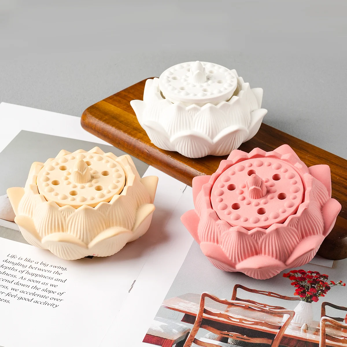 Lotu Incense Burner Silicone Mold DIY Flower Shape Plaster Resin Storage Box Molds Candle Jar Craft Making Home Decor Vase Mould silicone mold