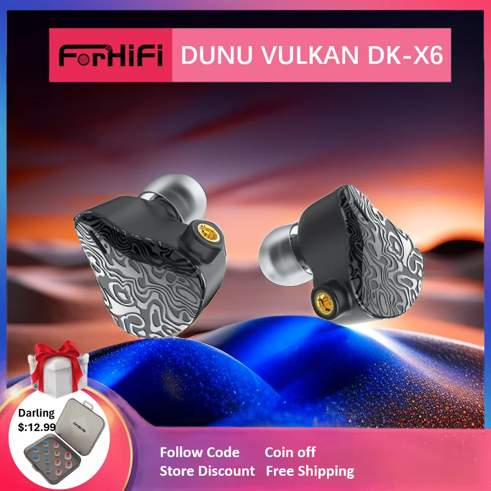 

DUNU VULKAN DK-X6 Hybrid In-ear Earphone Dual 8mm Coaxial Dynamic Drivers IEMs Knowles Balanced Armature Audiophile