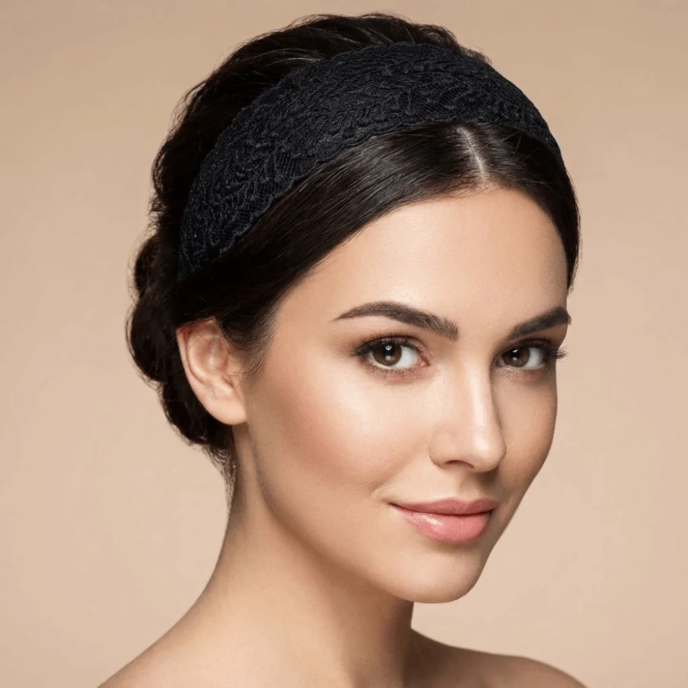 Modischer Vintage-Spitzen-Haarreif, rutschfest, hohles Spitzen-Haarband, Kopfwickel, elegantes breites Damen-Stirnband für den täglichen Gebrauch – Detail 5