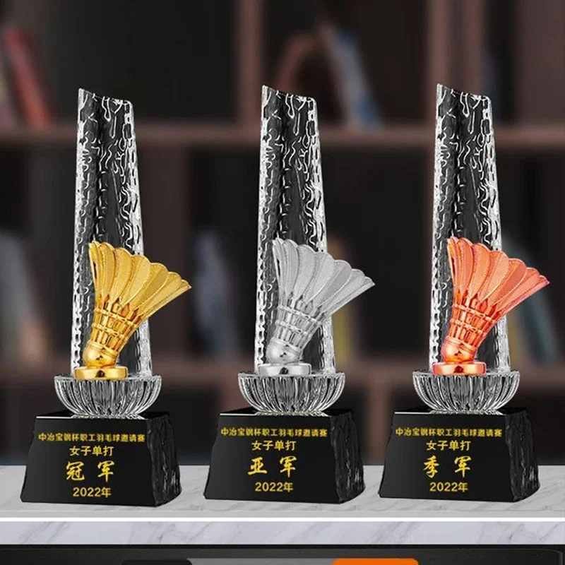 Customized Metal and Resin Sports Badminton Trophy, Celebration Awards Gift, Creative Medal, Competition Lettering Souvenir, 1Pc