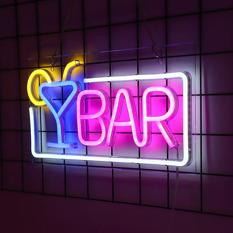 Custom , LED Bar Neon Signs Lamp Wall Mounted Acrylic Neon Light USB Powered LED Neon Sign Advertisement Signboard NE002