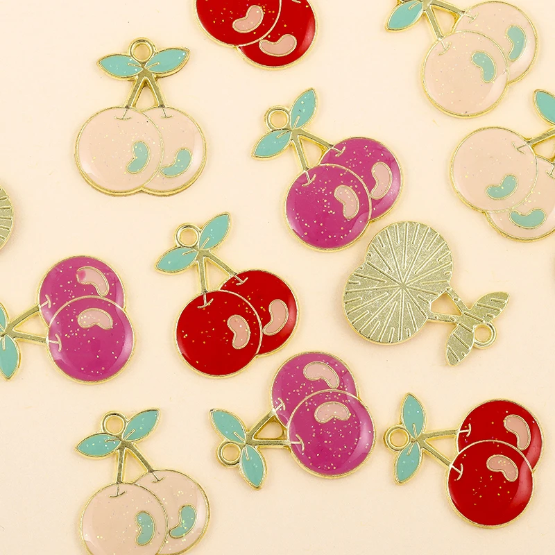 

10Pcs 17x21mm Lovely Enamel Cherry Charm for Jewelry Making Supplies Fruit Earring Pendant Necklace Diy Craft Accessories
