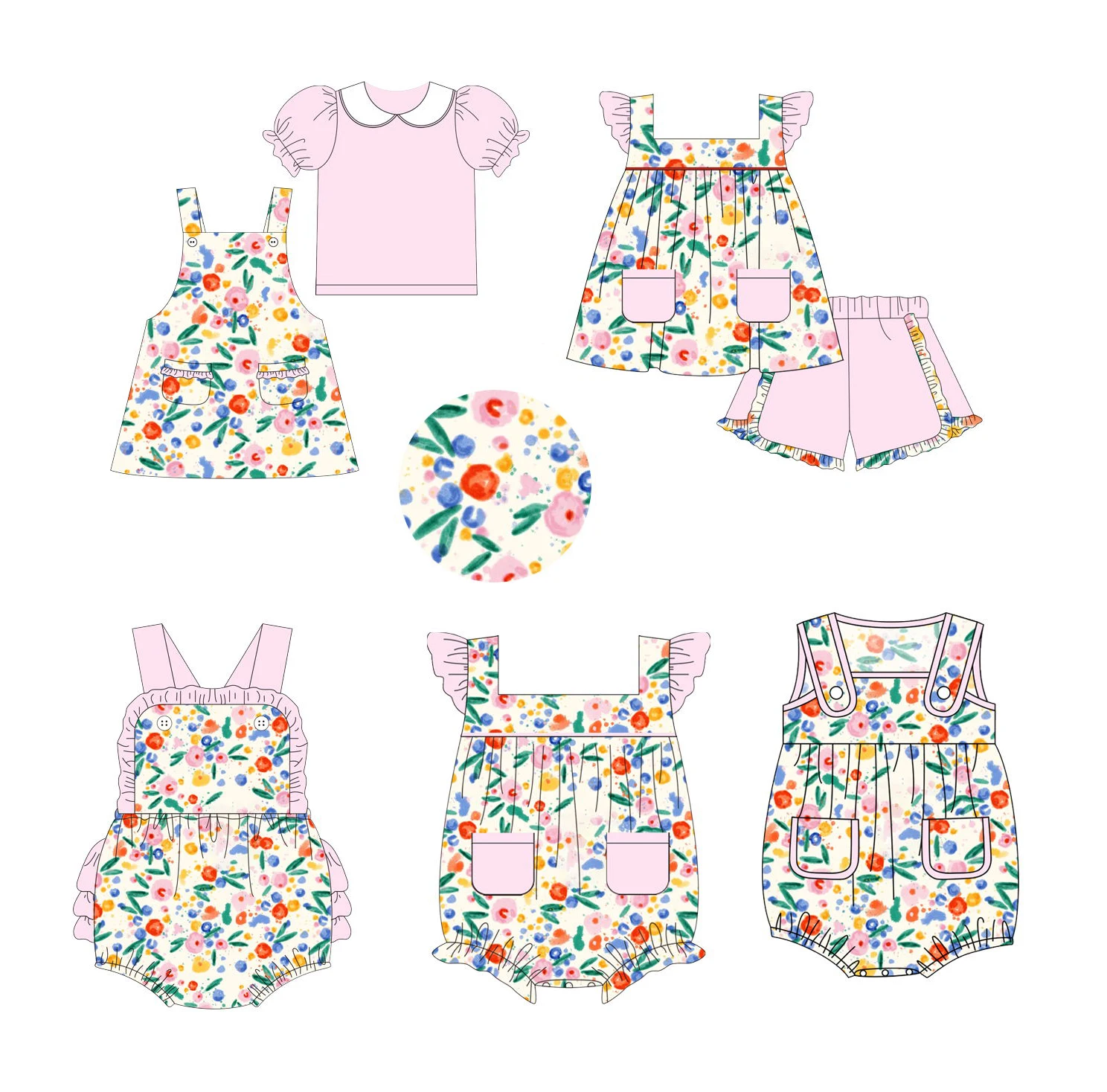 

Summer Flower Collection Lovely Pink Dress Sets Baby Girl Clothes Newborn Girl Clothes Short Sleeve Two Piece Set Romper