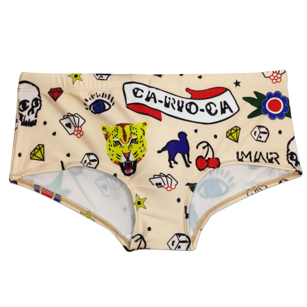 Men's Swimwear Swimsuits Swim Boxer Briefs Cartoon Leopard Sexy Swimming Trunks Surfing Board Shorts Gay Basic Brazilian
