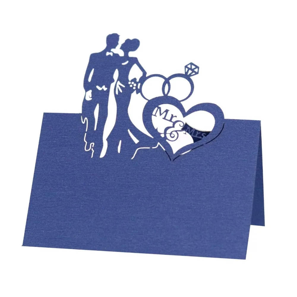 Hollow 3D Wedding Seat Cards Bride and Groom Love Paper-cut Seat Cards Banquet Decoration Number Table 50pcs