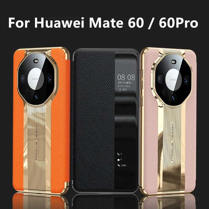 

Смарт-чехол из натуральной кожи с окошком для Huawei Mate 60 Pro Plus Mate 50 RS 40 30 P60 Pro