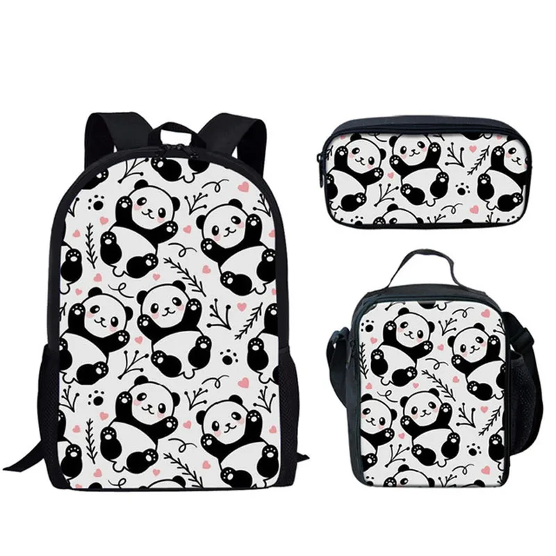3Pcs Cartoon Baby Panda Print School Bags for Teenager Girls Boys Backpack Campus Book Bag Lunch Bag Pencil Bag Casual Backpack