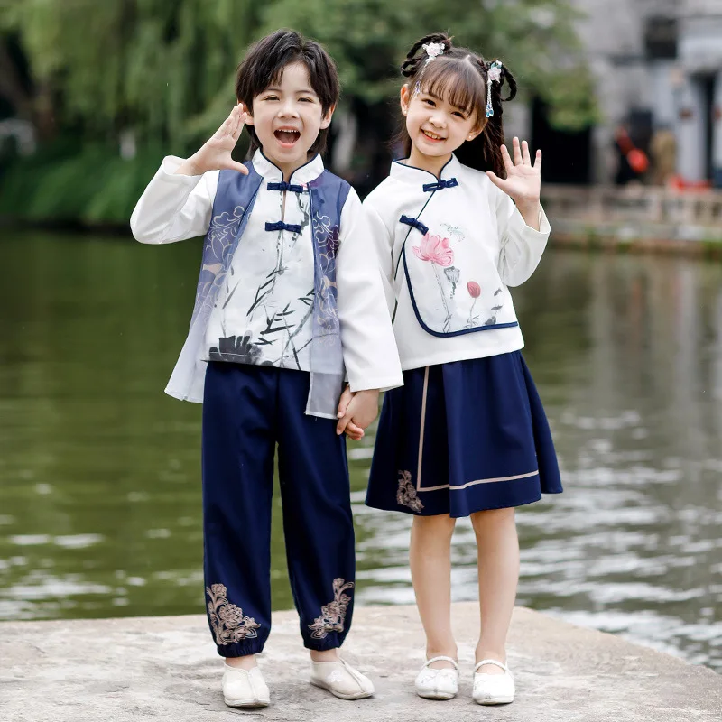 

Kids Ancient Chinese Hanfu Suit Vinatge Traditional Dance Perform Costume Boy And Girl Martial Arts Student Uniform Cosplay