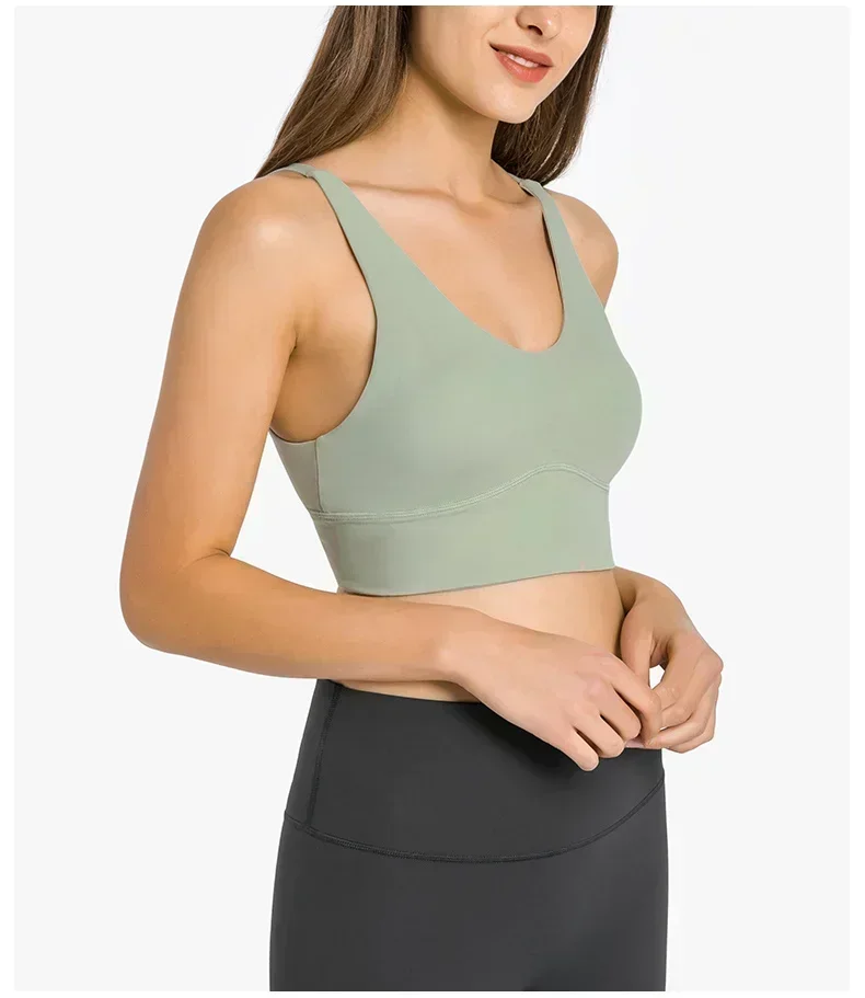 Lemon Sexy V Neck Women Sport Bra Cross Straps Fitness Padded Sport Yoga Bra Medium Support Workout Crop Top Gym Wear Activewear