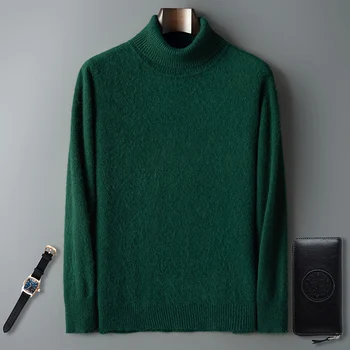 Dolcevita da uomo autunno e inverno 100% visone maglione di cashmere da uomo 2024 maglione lavorato a maglia allentato di grandi dimensioni tenere al caldo Top uomo maglione 1