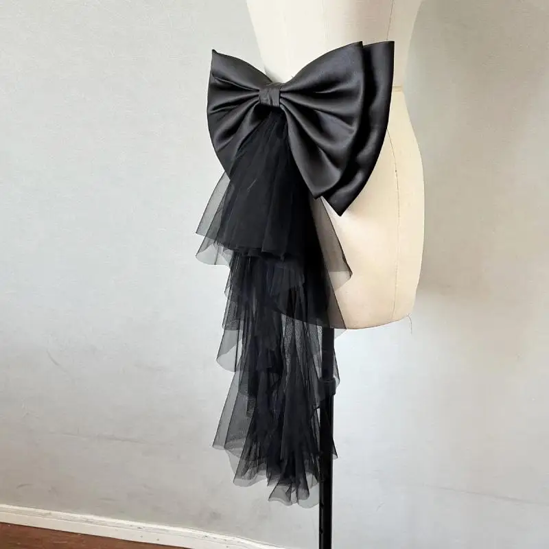 1-teiliger Damen-Kleid-Brautgürtel, große Satinschleife, Knoten, Accessoires, elegante abnehmbare Satin-Tüllschleife, Hochzeitskleid-Dekoration – Detail 3