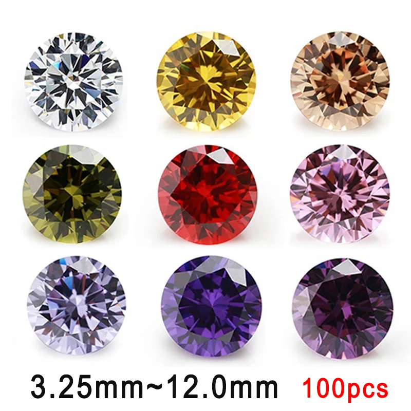 

100pcs 3.25mm-12mm Round Loose Cubic Zirconia Stone 5A CZ Stones Synthetic Gems Zircon For Jewelry Making