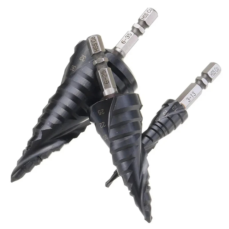 M35 Cobalt TiAIN Step Drill 3-13/6-25/6-35mm Industrial Grade HRC89 Spiral Groove Pagoda Drill Bit For Stainless Steel
