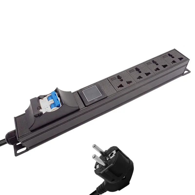 

16A air switch PDU Power Strip Engineering Network Cabinet Rack with ammeter aluminium alloy 4AC 10A universal socket