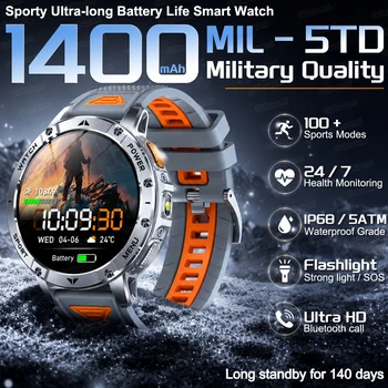 New Upgrade LED Sports Flashlight With Strobe Mode Smart Watch Men Fitness Tracking 1400mAh Battery Waterproof Call Smartwatchs