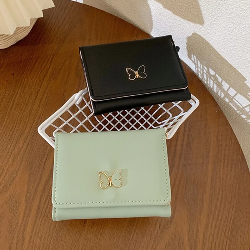 Pink Women Wallets PU Leather Female Purse Butterfly Designs Mini Solid Multi-Cards Holder Short Wallets Slim Small Wallet 5