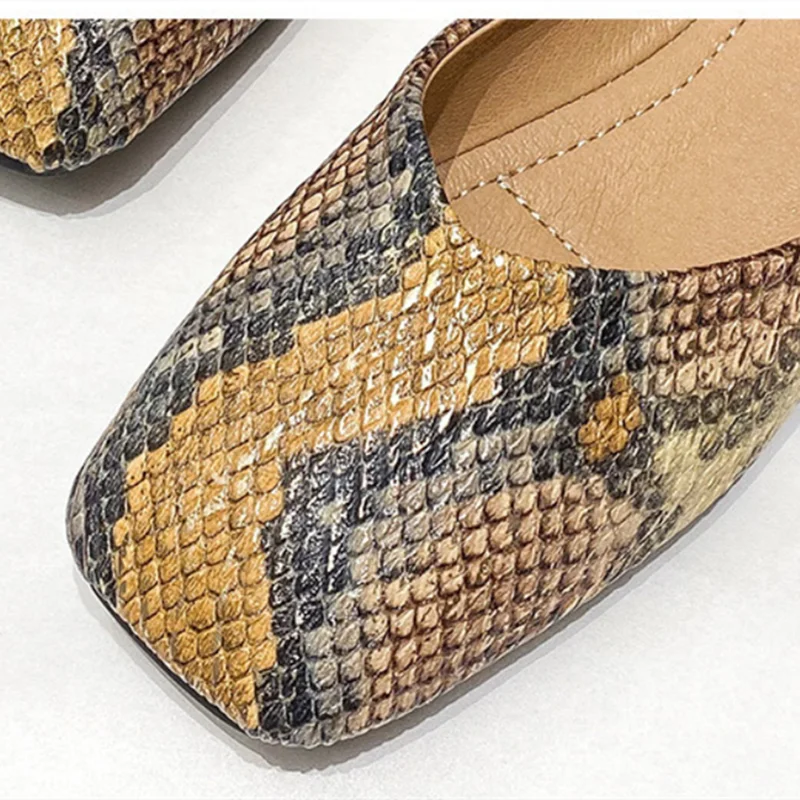 Lady Yellow Snake Texture Flats Square Toe Low Top Soft Shoes Comfortable 35-40 Plain Mixed Colors Outdoor Daily Leisure Slip-On