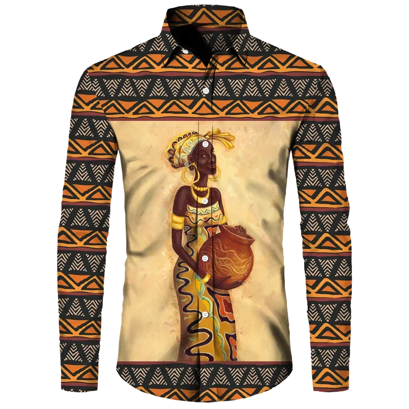 thumbnail image 1 of Camisas de manga larga con botones y estampado 3D de estilo étnico africano para hombres y mujeres, camisetas Dashiki folclóricas personalizadas, ropa vintage para parejas, 1 of 4