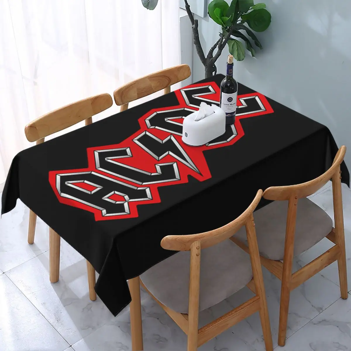 

Rectangular AC DC Logo Table Cloth Oilproof Tablecloth 45"-50" Table Cover Backed with Elastic Edge
