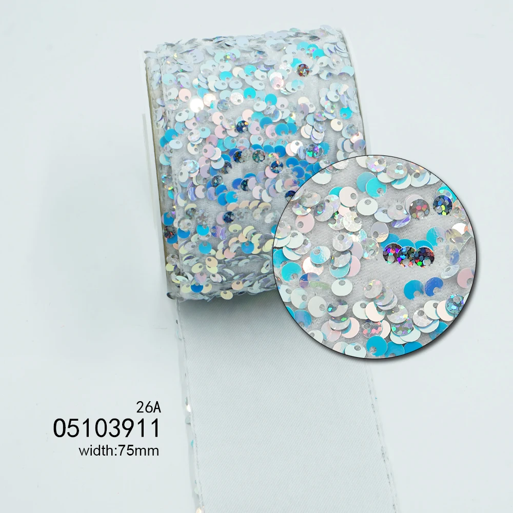 3 Inch 75mm DIY Double Color Peeled Untidy Sequin Fabric Reversible Sequin Ribbon For Craft Supplies Sewing Accessories 5 Yard