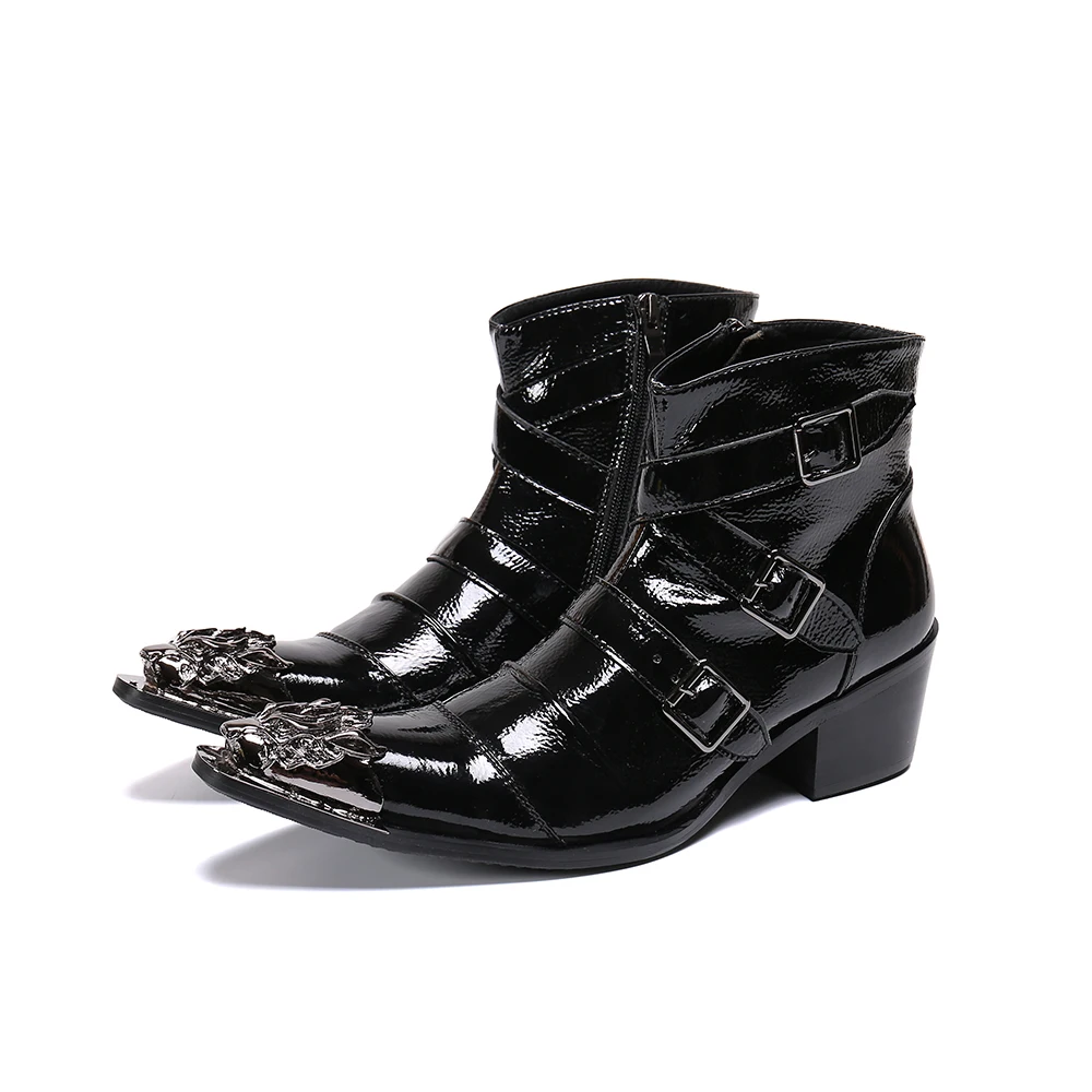 

Winter High top Men Boots Fashion Party Boots Genuine Leather Pointed toe steel-toed Ankle Boots