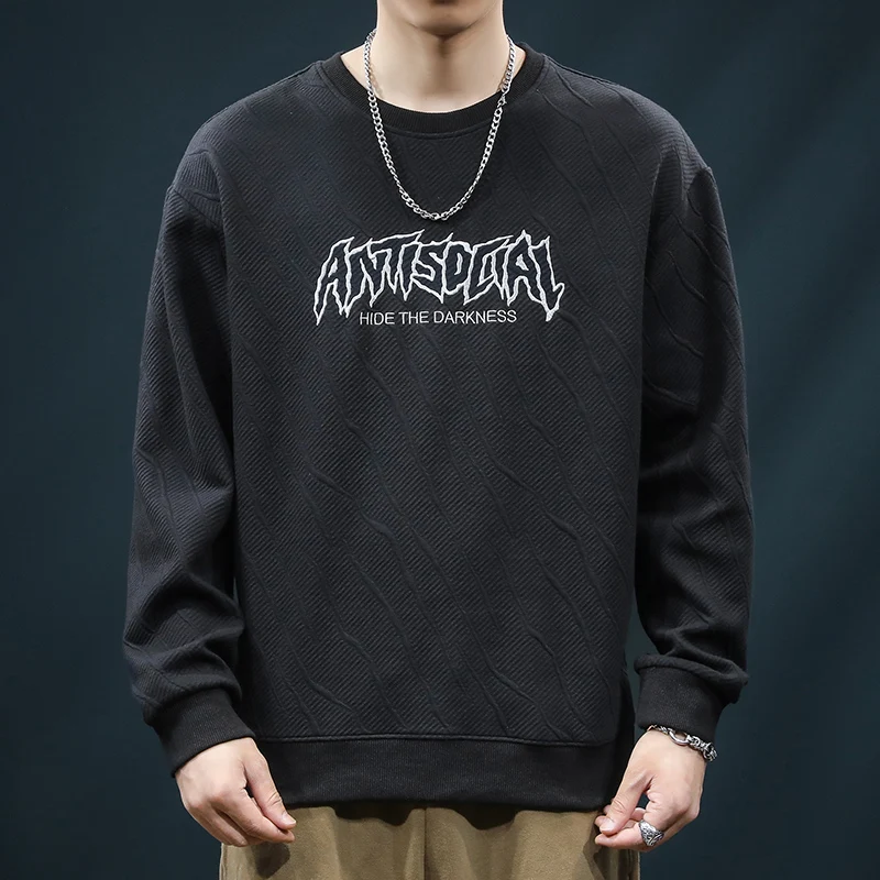 Men's Spring Autumn Round Neck Pullover Paisley Letter Printed Lantern Long Sleeve Sports Hoodies Loose Office Lady Casual Tops