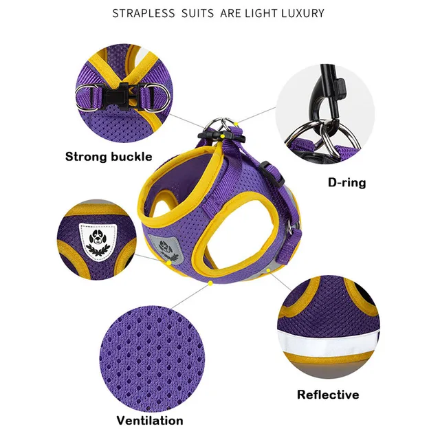 Dog Harness Vest Set Puppy Cat Reflective Chest Strap for Small Medium Dog Harness Leash Chihuahua Yorkies Walking Lead Leash 3