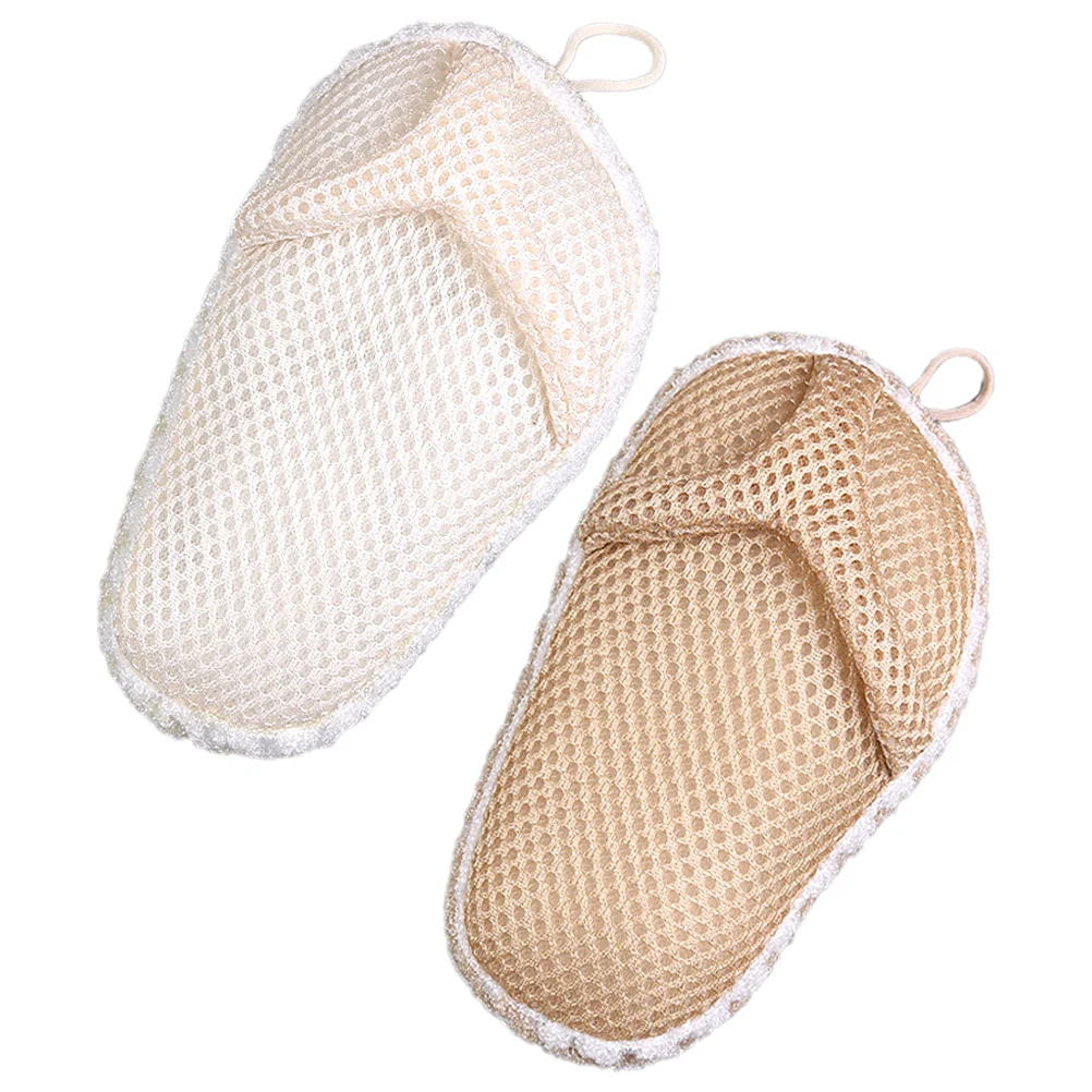 2 Pcs Bath Towel Body Washer Scrubbing Cloth Exfoliating Loofah Skin Scrubber Bathing Washcloth Shower Wipe Slippers