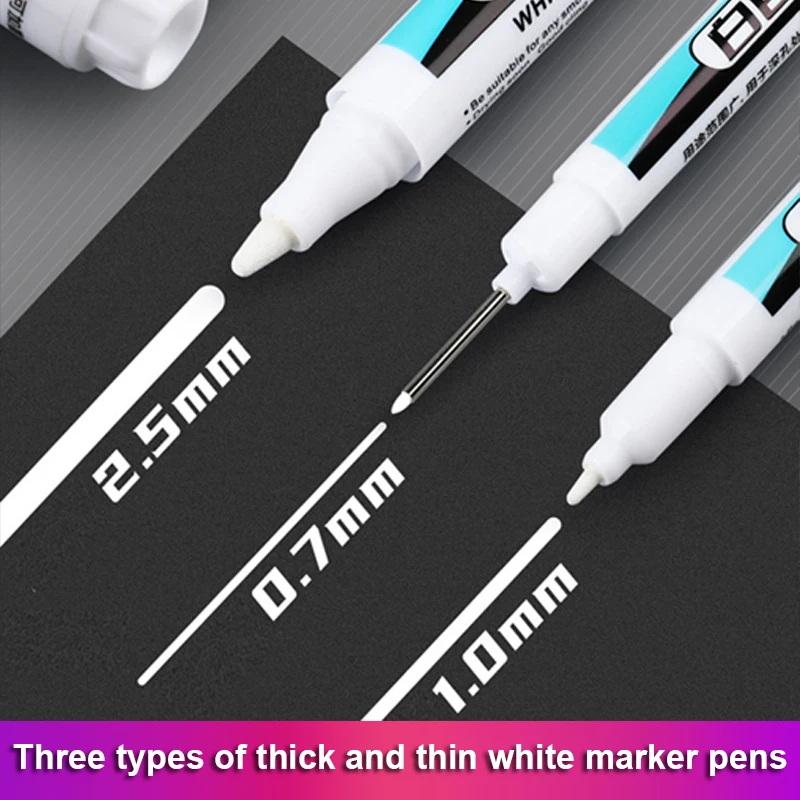 0.7/1.0/2.5MM White Permanent Marker Pens 1/3Pcs Paint Markers For Wood