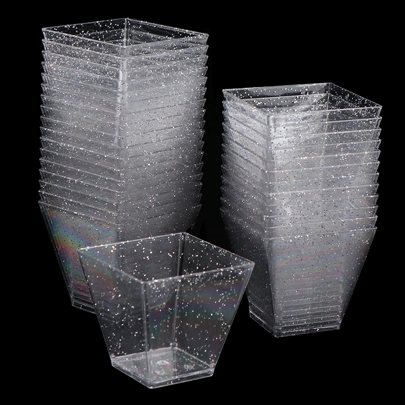 10pcs Plastic Dessert Cups Square Trapezoid Disposable Food Cake