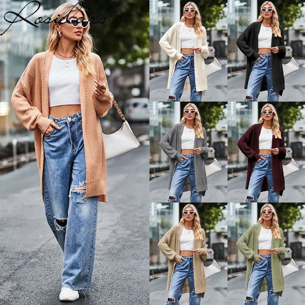 

2023 New Winter Casual Loose Sweater Pocket Coats Long Knitted Cardigan Women Sweaters Autumn White Oversized Cardigans