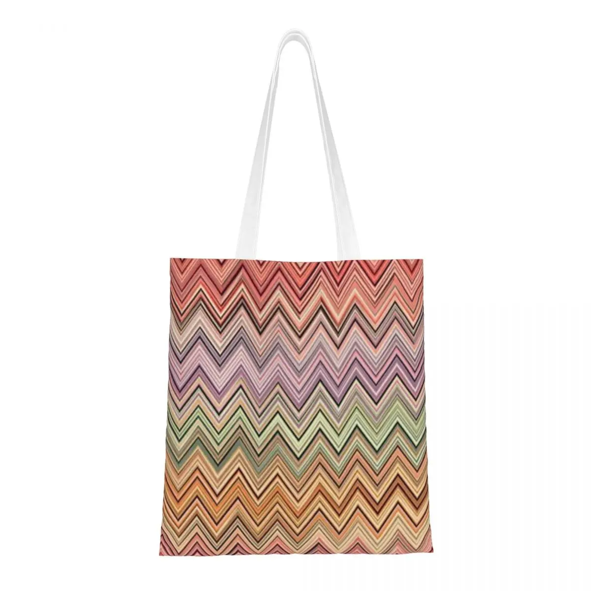 Fashion Boho Vintage Contemporaneo Zig Zag Shopping Tote Bags Riciclaggio Multicolor Modern Canvas Grocery Shopper Borsa A Tracolla