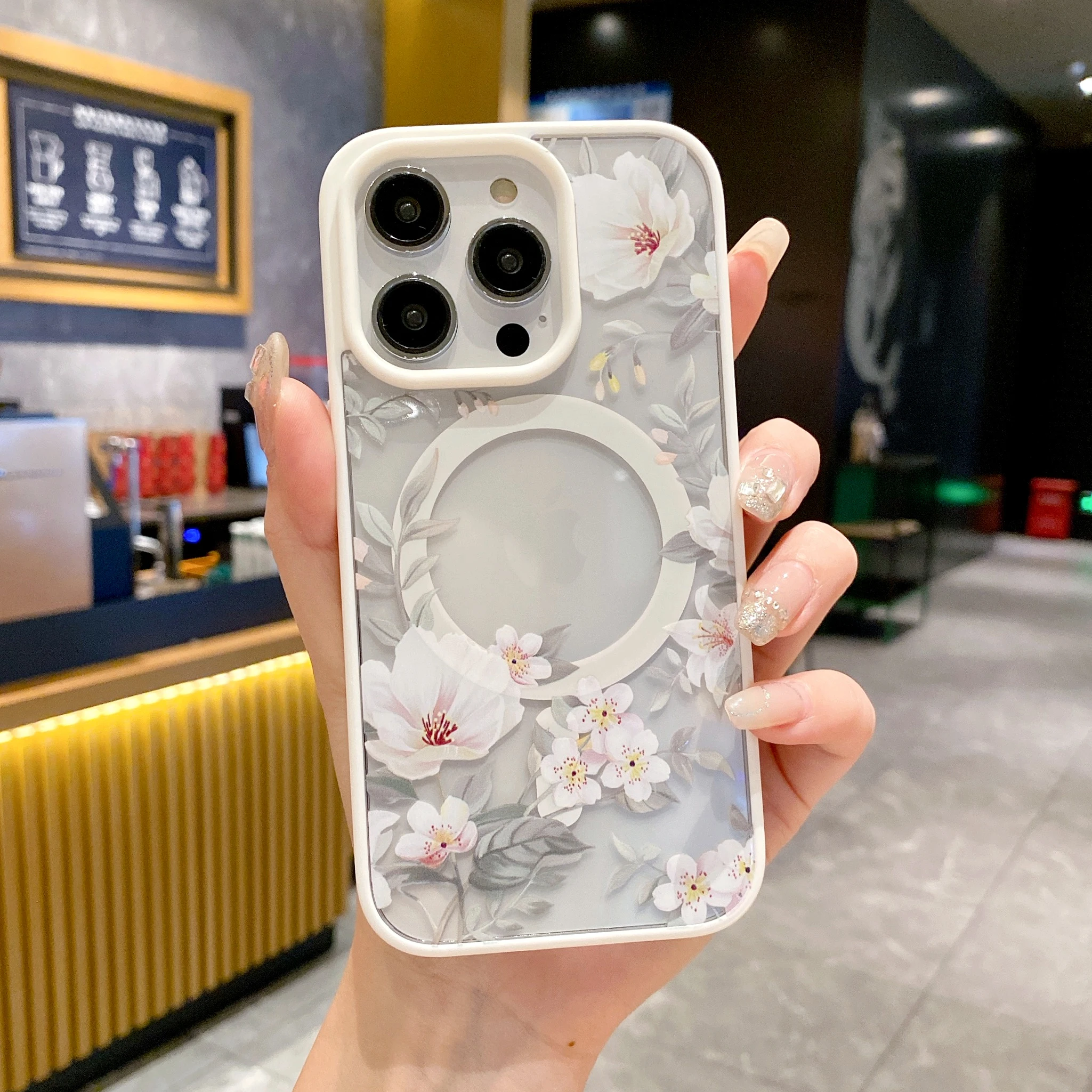 thumbnail image 1 of Flower Magnetic Phone Case For iphone 15 14 13 12 11 Pro Max Wireless Charging Creative Transparent Silicone Cover Back Case, 1 of 5